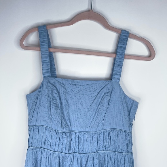 AYR The Happy Hour Dress Blue Cloud Cotton Tiered Midi Classic Coastal Large - Picture 3 of 15